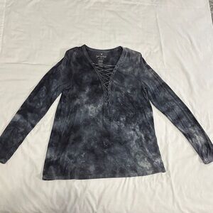American Eagle Charcoal Soft & Sexy Lace-Up Tie-Dye Top S